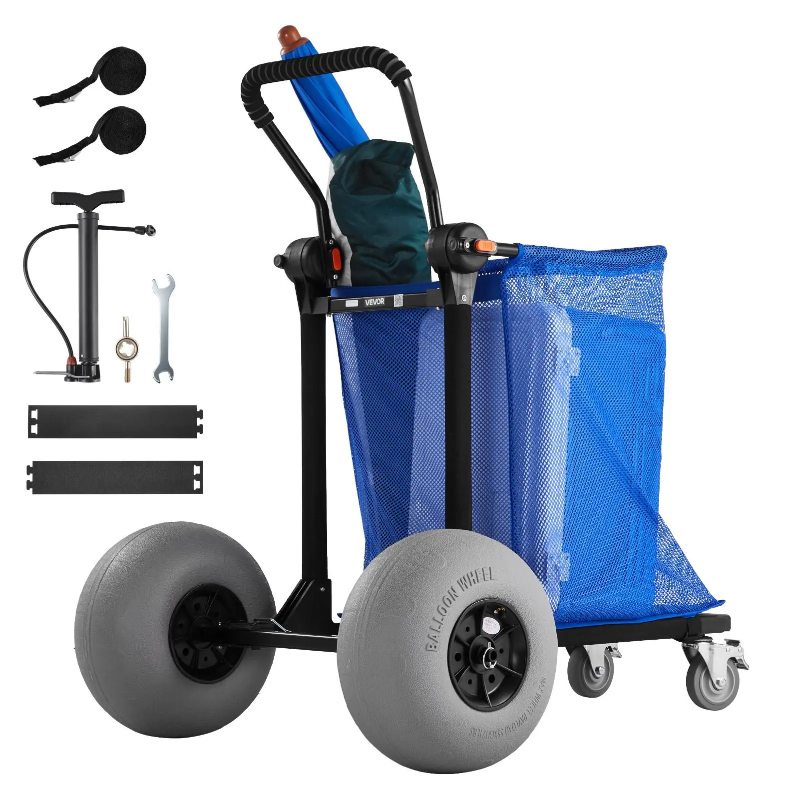 Foldable Outdoor Aluminum Alloy Frame Wagon Cart - Heavy Duty Beach Cart with 12" Balloon Wheels, 165 lbs Load Capacity, 180° Adjustable Handlebar, Storage Bag for Sand, Camping, Wagon Cart Foldable#BackToSchool