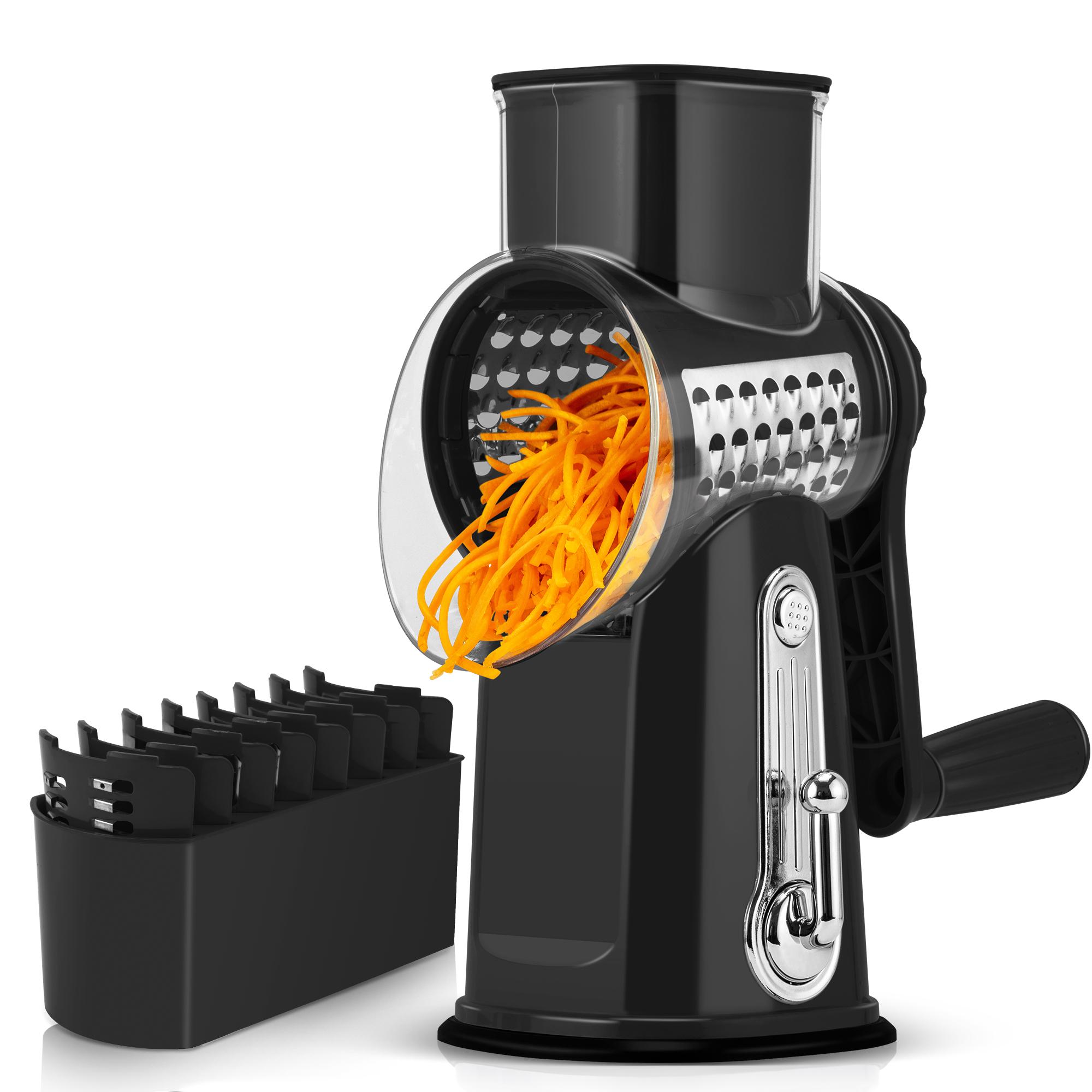 SUSTEAS Rotary Cheese Grater with Handle, 5 Designed Blades and Strong Suction Cup Base, Mandoline Slicing Kitchen Utensil Retro Green Food Cooking Vegetable Slicer Dicer summerwins