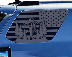for Toyota 4Runner 2010-2023 Rear Side Window Bigfoot American Flag Decal, Matte Black, Patriotic Vinyl Sticker for SUV Off-Road Accessories Exterior Graphics