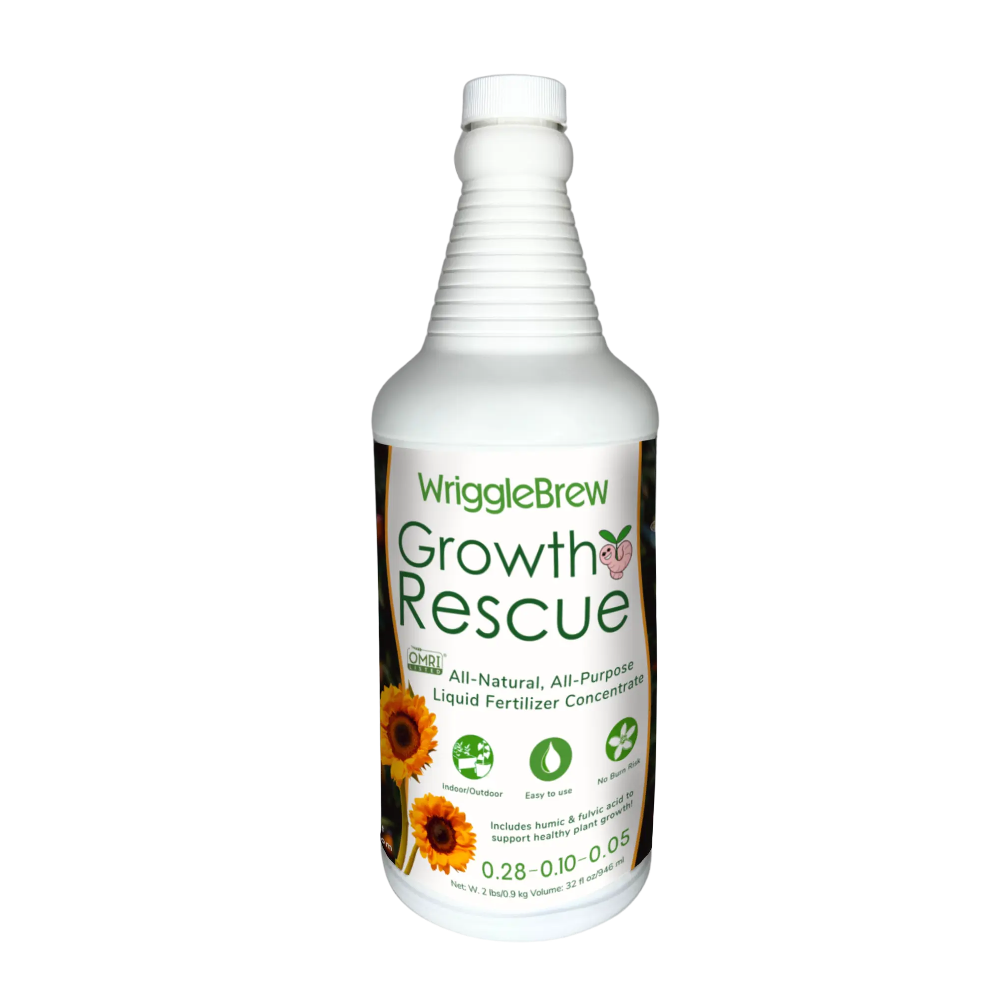 WriggleBrew Growth & Rescue Organic All-Purpose Liquid Fertilizer Concentrate for Plant Rooting Mixture Expanding Garden Soil & Potting Substrate