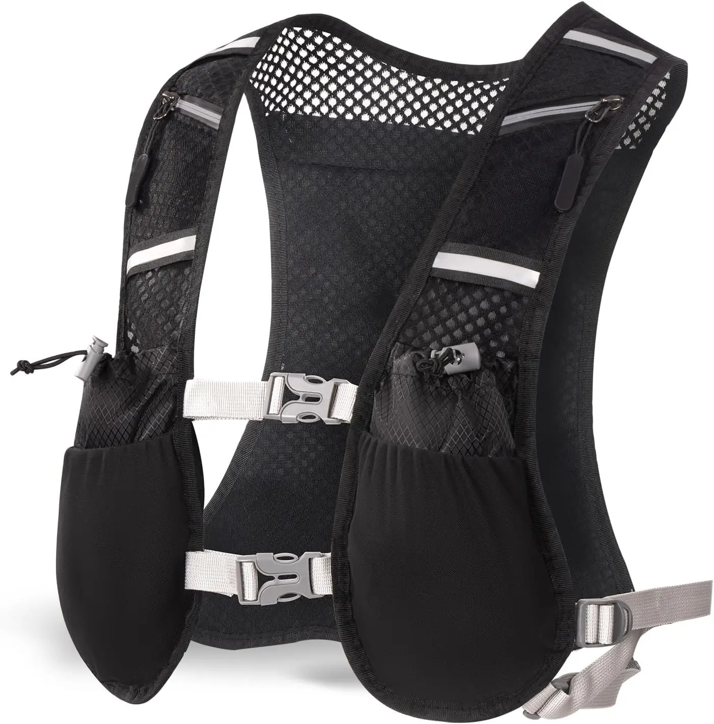 Men's & Women's Hydration Running Vest Backpack with Phone Holder, Breathable Lightweight Design, Reflective Strip, Adjustable Belt, 7 Pockets for Hiking Running Cycling Sports Accessories