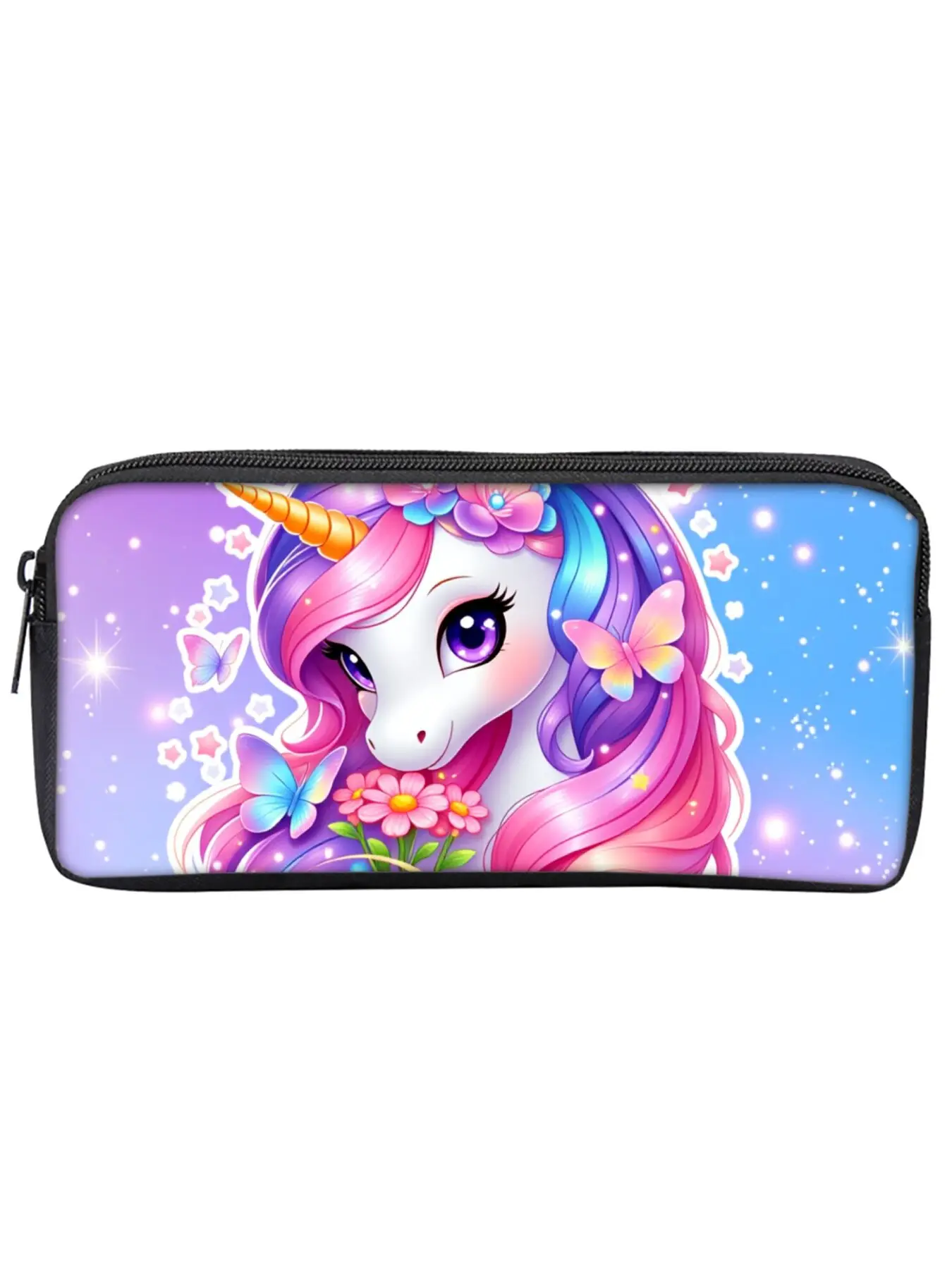 Single-layer pencil case with unicorn and pony print