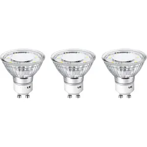 GU10 LED Light Bulbs Non-Dimmable, 5000K Daylight White GU10 Bulb Replacement for Recessed Track Lighting, 4W LED Bulbs with 100 ° Flood Beam for Kitchen, Range Hood, Living Room, Bedroom, 3 Pack