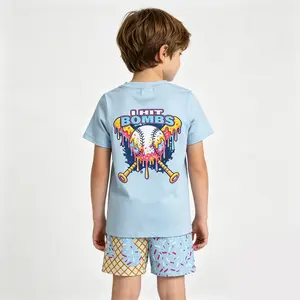 Boys' Cotton Blend Athletic Youth Kit - Parke Striped Set, Baseball Motifs, Bright Colors, Elastic Waist, Ice Cream Themed Summer Kids' Clothes