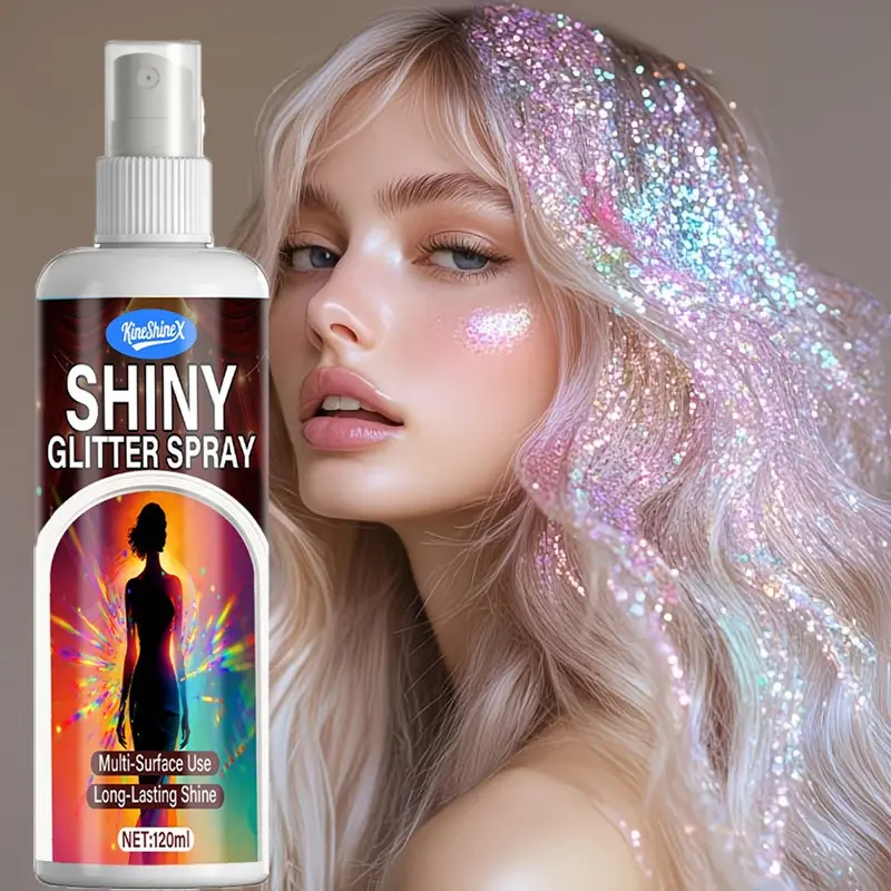 120ML Party Glitter Hair Spray, Multi-Purpose Use for Hair Body Face, Fine Mist Sparkly Shimmer Shimmering Body Glitter Glossy Sparkles, Body Glow, Body Pearlescent Glitter, Perfect for Parties and Events