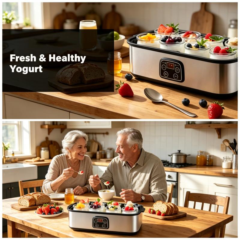8 cans of fully automatic yogurt machine with adjustable temperature and 48 hour time control for fresh homemade yogurt desserts, LED display screen, multifunctional electric yogurt machine