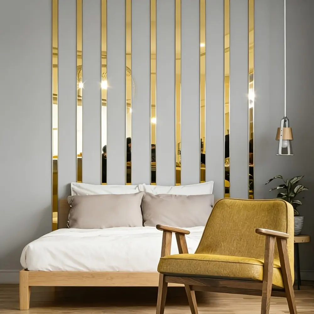 6pcs Acrylic Mirror Wall Stickers, 2x50cm Self-Adhesive Decorative Strips, Easy Installation, No Drilling, Fashionable Home Decoration, Decoration Items