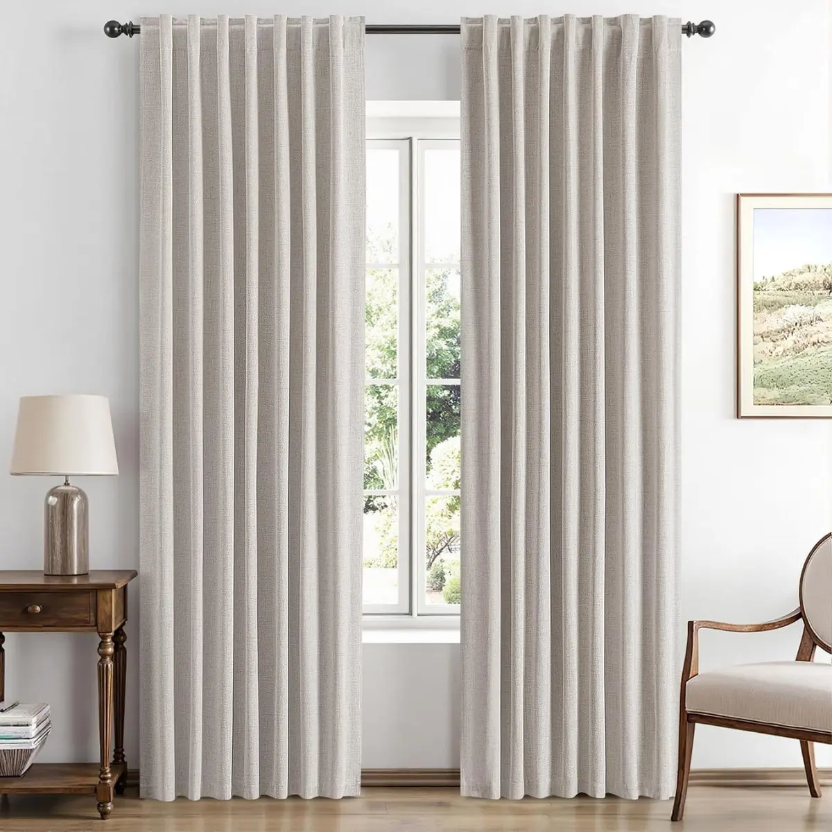 Ivory Blackout Curtains 42x84 – Luxury Linen Thermal Insulated Window Drapes