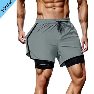 Summer Fake Two-Piece Double-Layer Sports Inner Lining Three-Quarter Pants Marathon Running Quick-Dry Casual Shorts