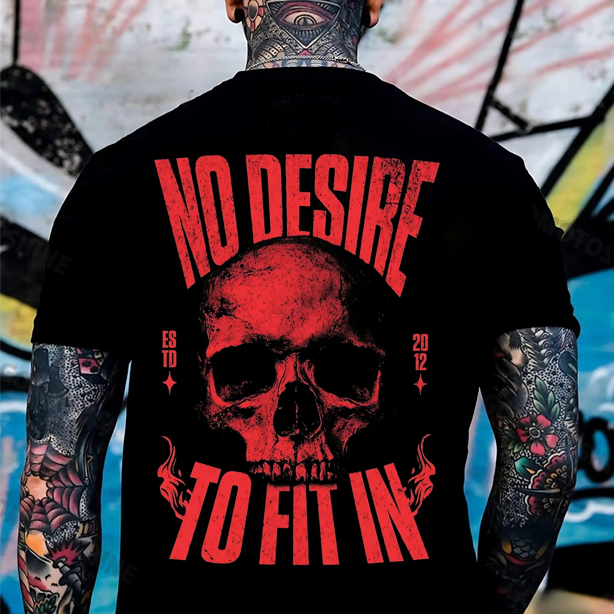 NO DESIRE TO FIT IN Skull Print Men's T-Shirt, Top Menswear, Cotton Tee Shirt Casual Streetwear