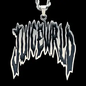 Black WRLD Burn Necklace - 1.5" Mirror Polished Juice Pendant in Solid 316L Stainless Steel with Black Enamel Laser Carved Pendant Choice of Chain Free Gift Included