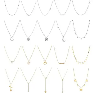 Women's 20PCS 14 Karat Gold Plated Adjustable Choker Necklaces Set, Dainty Layered Pieces with Diamond Coin & Pearl Pendants, Trendy Minimalist Jewelry for Layering Outfits, Birthday Gifts (Gold)