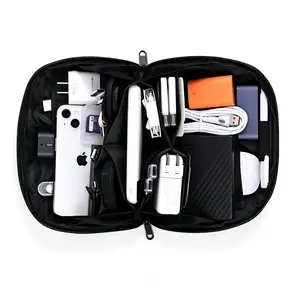 Light Travel Portable Electronic Organizer Bag 180° Open Tech Pouch with Multi-Layer Compartments for Travel Cable Charger Storage Case Versatile Makeup Toiletry Bag for Men Business Handbag