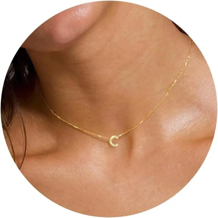 TEWIKY 14k Gold Filled Initial Necklace - Dainty Letter Pendant, Adjustable Chain, Hypoallergenic