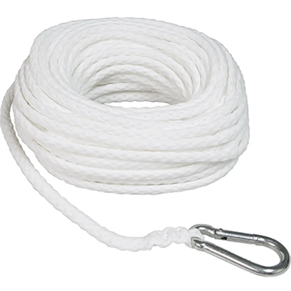 Unified Marine 3/8 in. x 100 ft. White Braided Polypropylene Marine Rope, Synthetic Rope, Floating Rotproof Anchor Line with Plated Steel Snap Hook for Kayaking Water Sports