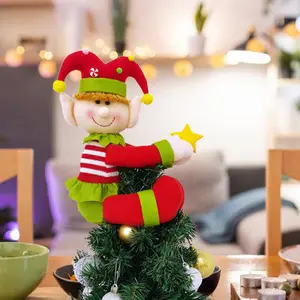Elf Tree Topper Christmas Decorations,Unique Funny Xmas Plush Stuffed Elf Hugger Decor for Christmas Tree Wine Bottle Curtain Ornaments,Red Green