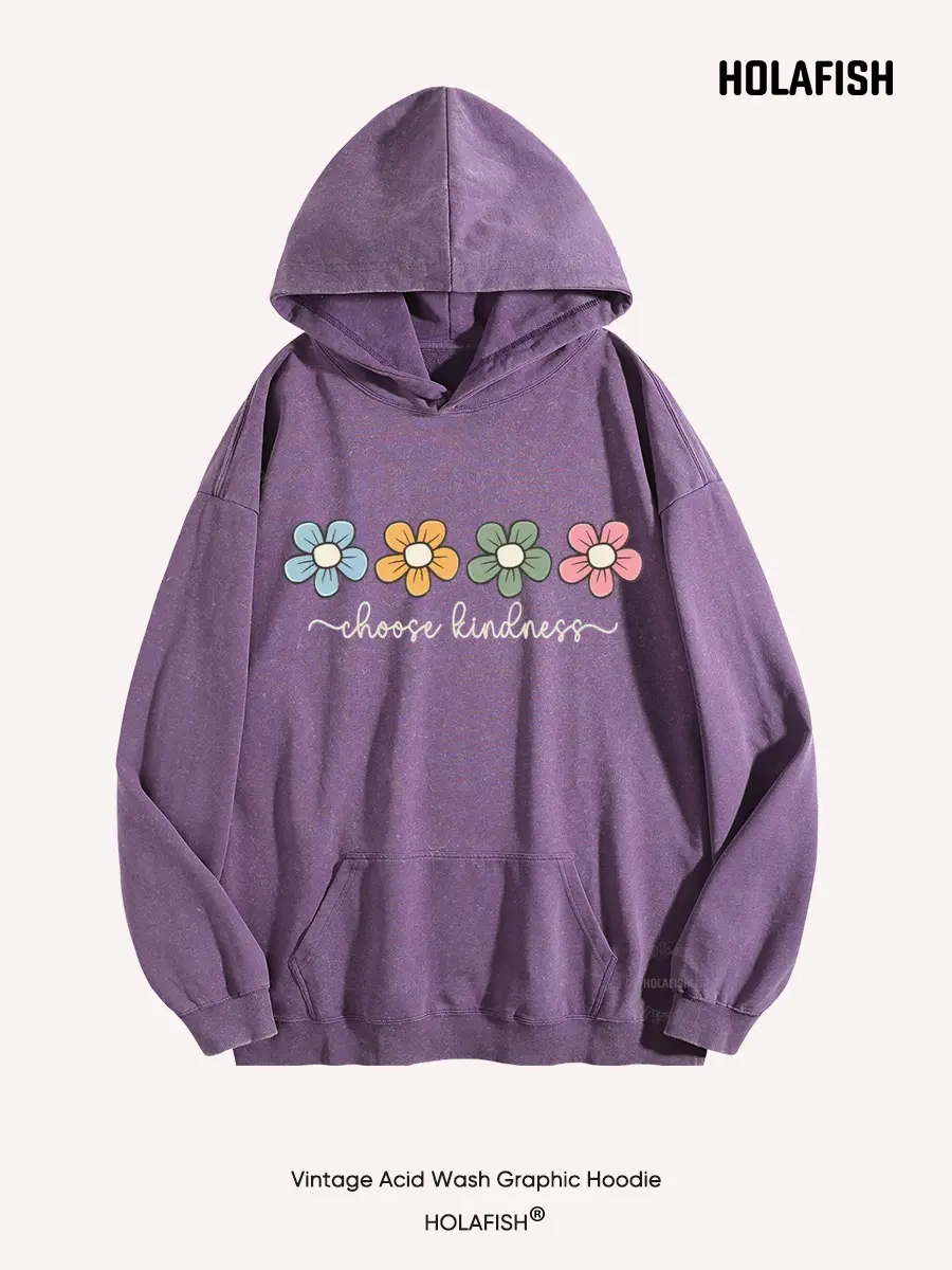 Holafish Acid Vintage Washed Hoodie Womens Relaxed Silhouette Retro Cotton Hooded Sweatshirt For Summer 2026 Beach Trip Breathable Womens Hooded Tops, Polyester, Loungewear, Fabric