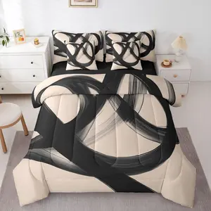 Feelyou 7-Piece Neutral Tones Comforter Set - Breathable Cloth Bed-in-A-Bag with Geometric Lines, Minimalist Bedroom Decor, Multi-Size Abstract Modern Bedding for Men