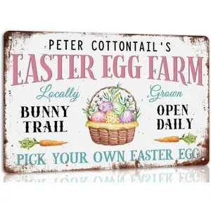 Aluminum Easter Egg Farm Retro Vintage Bunny Rabbit Poster Kitchen Wall Decor Happy Easter Party Farmhouse Cafe Art