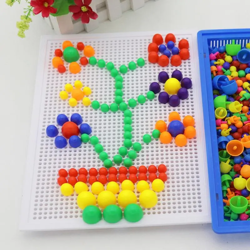 296/592pcs Mushroom Nail Building Blocks Puzzles,Game, Color Cognition Intellectual Educational Toys for Kids 3D Puzzle Game