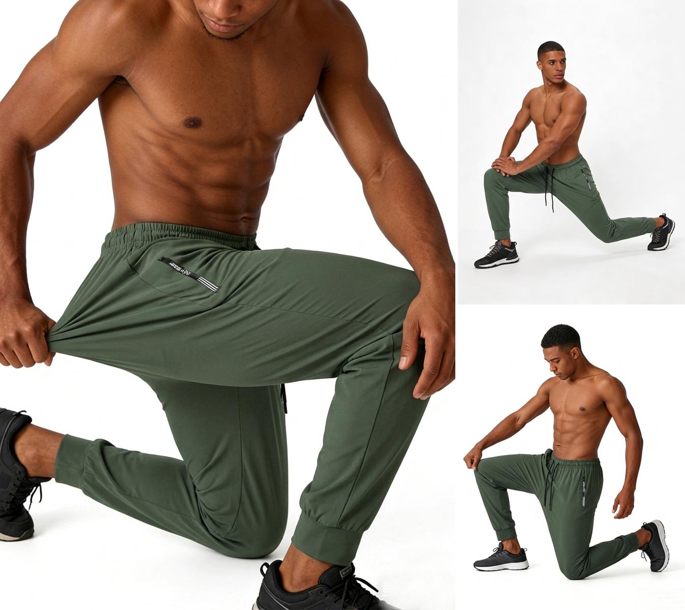 Men’s Ice Silk Sports Pants, Set of 3 – Elastic waistband with drawstring design, moisture-wicking workout pants suitable for gym, climbing, tennis, and basketball – Regular-fit casual athletic long pants, menswear