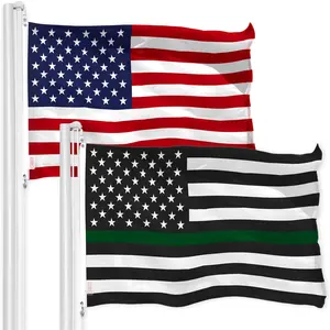 G128 Combo Pack: USA  & Thin Green Line Flag 3x5 FT Printed 150D Indoor/Outdoor, Vibrant Colors, Brass Grommets, Quality Polyester
