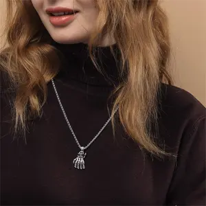 FaithHeart Skeleton Hand Pendant Necklace For Unisex Stainless Steel
