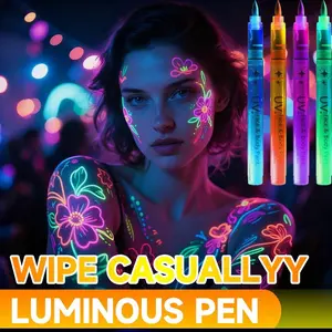 Fashion Body Markers, 18 Colors Washable Temporary Tattoo Stencils, Fluorescent Neon Colours, Radiant Luminous Shimmer, Flexible Brush Heads, Face Painting Set
