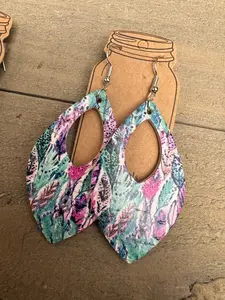 Purple Teal Feather Teardrop Earring