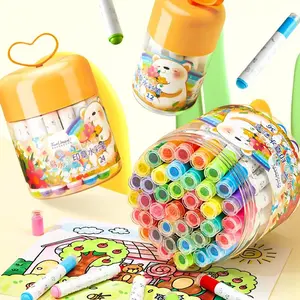 Rainbow Painter Stamp Watercolor Pens, Art Supplies, 12/24/36 Colors, Large Capacity Washable Broad Tip, Dual Use for Kids Doodling & Coloring, Art Materials