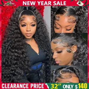 32inch Bling Hair 13x6 Deep Wave HD Lace Front Wigs 13x4 Human Hair Lace Frontal Wig 180% Density Brazilian Deep Curly Hair For Women PrePlucked Lace Wig