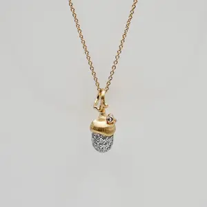 18K Yellow Gold Pave Diamond Acorn Pinecone Pendant Charm