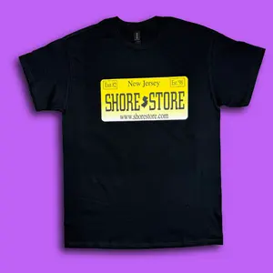 Shore Store Yellow License Plate Tee - Black Unisex Cotton Graphic Top with Classic Fit & Comfortable Soft Feel Casual Clothes