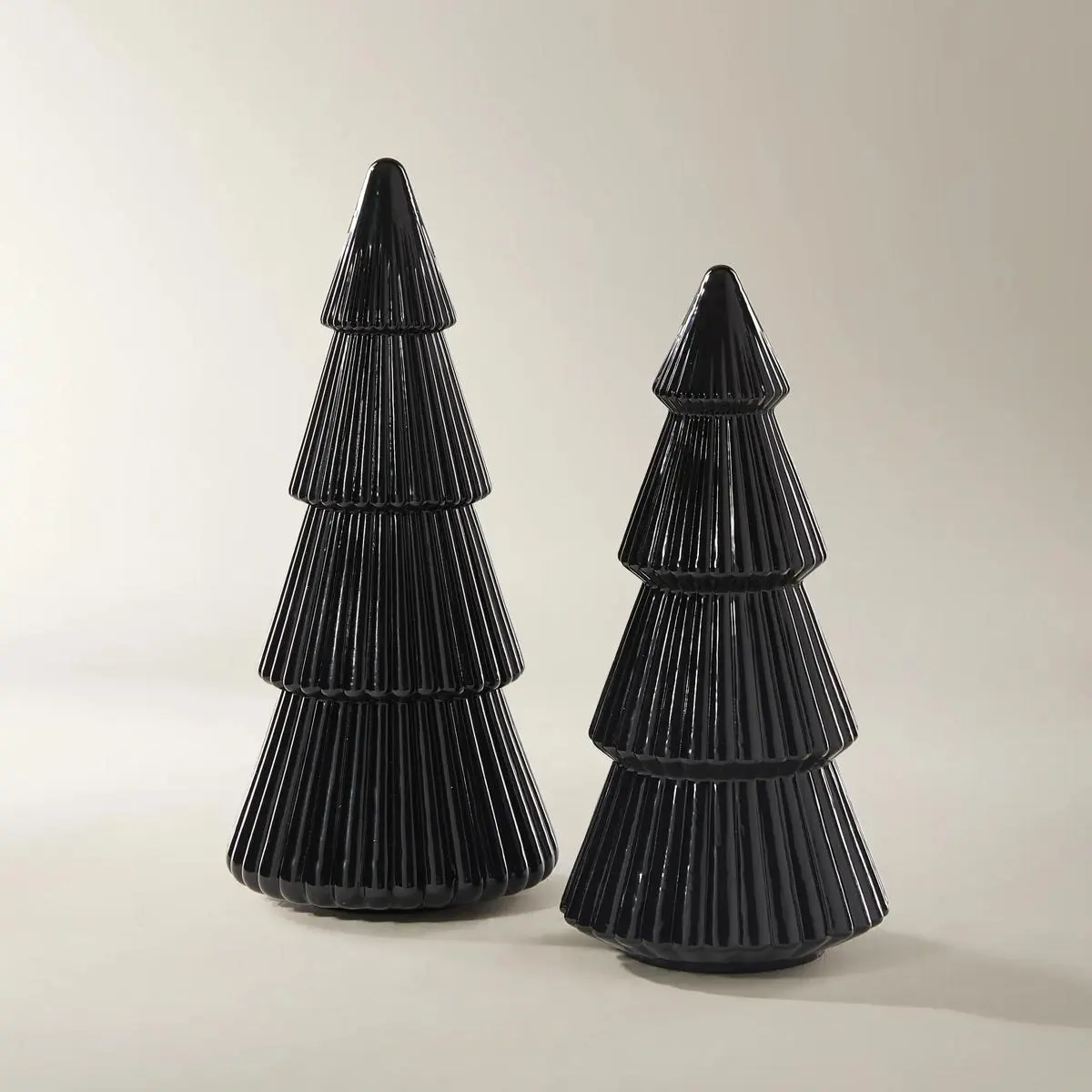Z Gallerie Set of 2 Fluted Design Sculptural Artificial Plants & Trees - 10 in, 11 in Modern Elegant Black Glass Tabletop Home Decor Items, Shelf Ornaments, Holiday