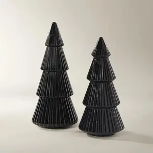 Z Gallerie Black Glass Tree Set of 2 - 10" & 11" Ornaments Decor Decoration Tabletop Holiday Decorative Modern Shelf Mantel Elegant