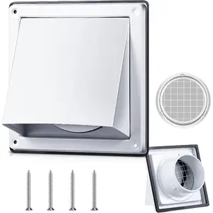 Dryer Vent Cover Outside Walls External Extractor Fan Exhaust Vent Cap Stainless Steel Hood Cushioned Non Return Flap with Sealing Gasket Grille Screen(4'',White)