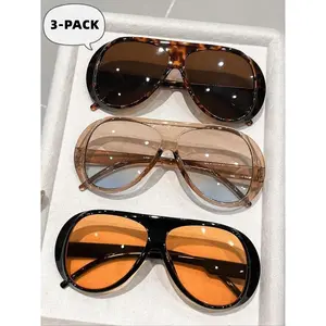 3 Pack Oversized Trendy Sunglasses UV400 Protection for Beach & Everyday Lightweight Comfortable Modern Fashion Forward Look