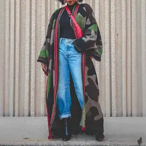 Autumn Winter Scarf Army Green Camouflage Red Stripe Women's Large Shawl Thickened Warm Versatile Scarf