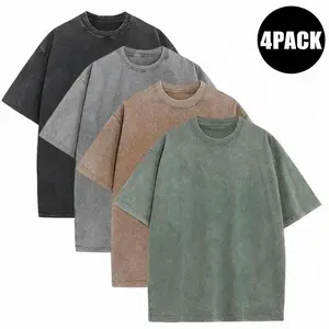 1/4 pack unisex oversized T-shirt, vintage heavyweight cotton gym short-sleeve tee, acid-wash baggy casual top