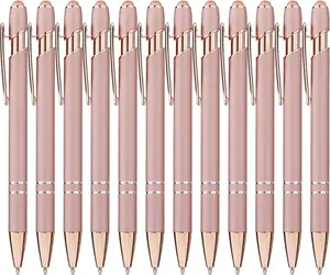 12 Pack  Ballpoint Pen with Stylus Tip, 1.0 mm Black Ink Smooth Writing Pens, Metal Stylus Pens for Touch Screens