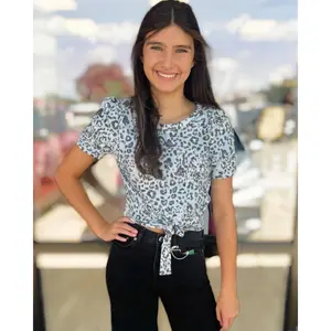 Leopard Blue Front Tie Top