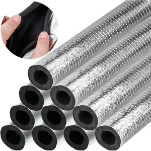 10 Pieces Pipe Insulation Foam Tube Self-Adhesive Insulation Foam Wrap Aluminum Foil Pipe Sleeve for Joints, Winter Outdoor Pipes, Sprinklers, Water Heater Pipe Freeze Protection (1.3 Feet x 0.6inch )