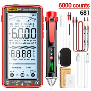 TKDMR 681/683 Smart Multimeter 6000 Counts Touch Screen Digital Tester Auto Range TRMS AC/DC Current NCV Voltage Ohms Resistor Counter Capacitor Thermometer & Continuity Test