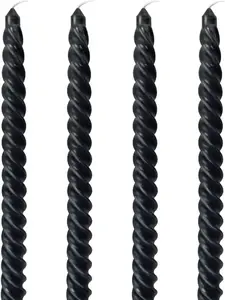 10 Inch Black Spiral Taper Candles for Dinner Party Halloween Home Decoration, 4 Pack Twisted Candlesticks for Wiccan Rituals Funeral and Memorial Services
