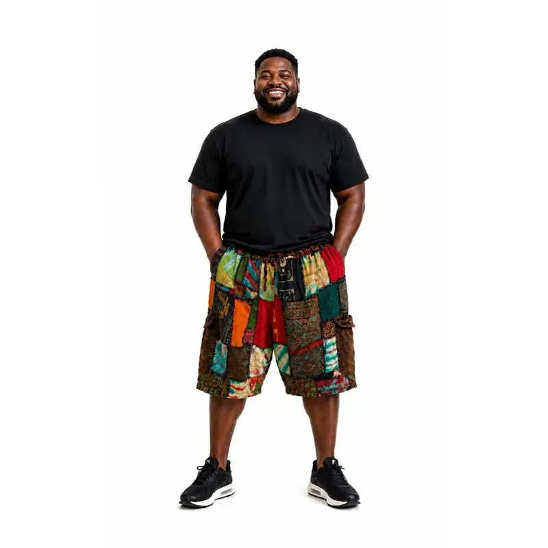 Men's Plus-Size Patchwork Shorts
