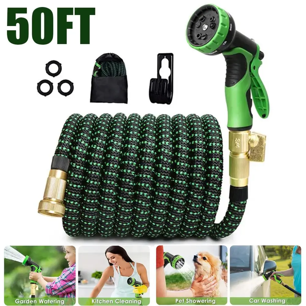 Durable Garden Hose - 50FT Expandable, 4X Stronger Heavy-Duty Flexible, 10-Spray Nozzle, Copper Connectors, Carry Bag, User Manual, Easy to Use, Efficient Water Flow for Outdoor Chores, House Siding Cleaning, Sidewalk Cleaning