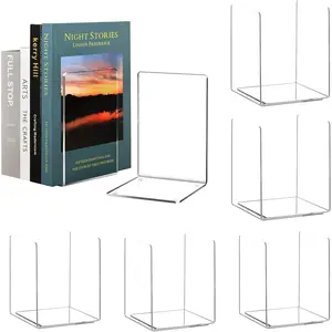 Acrylic Bookends for Shelves, 12 Pcs Clear Book Ends for Heavy Books, Decorative Book Holder for Home Library Office, 5 x 5 x 7.3 inch, 6 Pair