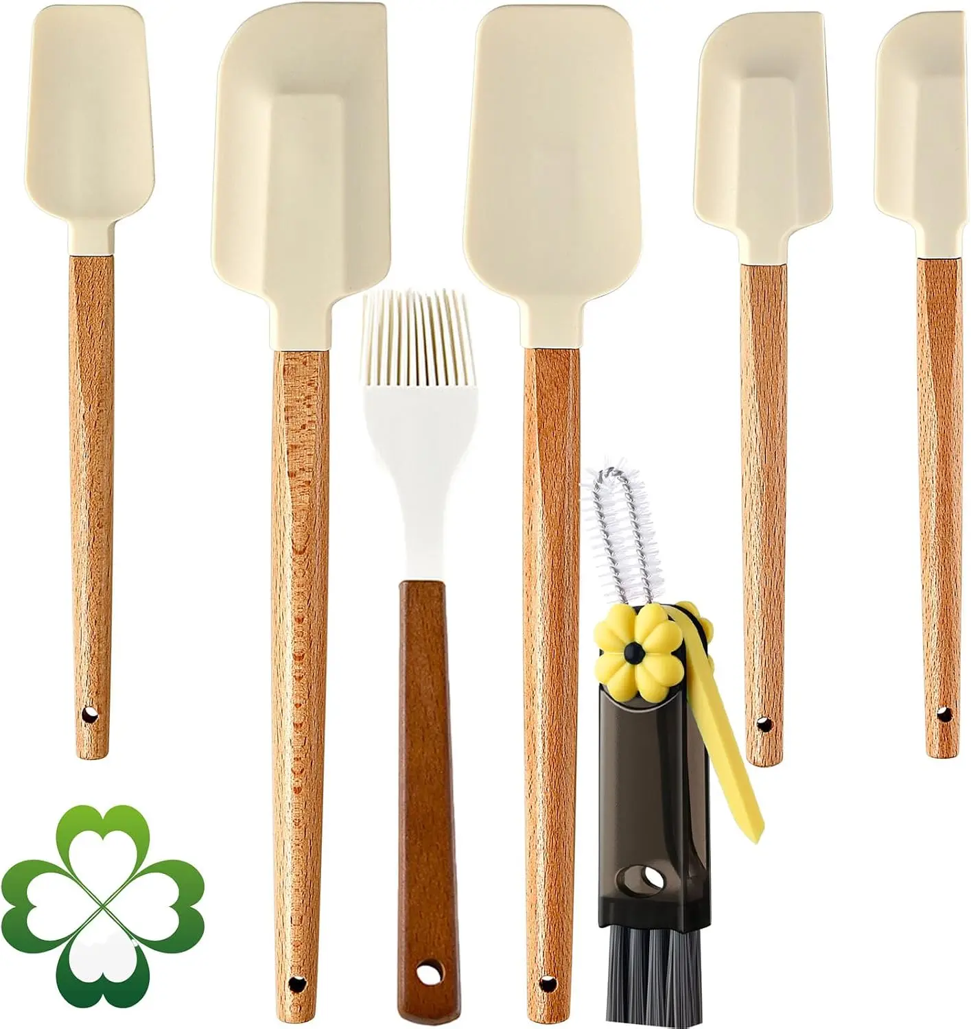7 Piece Silicone Spatula Set, Food Grade Rubber Spatula Set with Wooden Handle, Heat Resistant Up to 600°F, Silicone Utensils Set for Baking, Cooking & Mixing, Jar, Non-Stick Kitchen Utensils