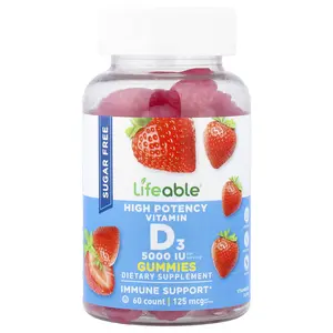 Lifeable High Potency Vitamin D3 Gummies, Strawberry, 125 mcg (5,000 IU), 60 Gummies