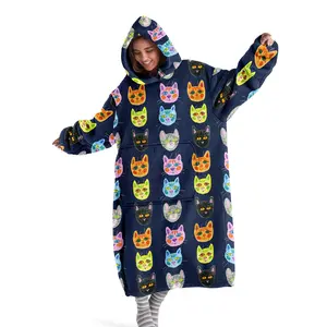 hoodie blanket，Wearable Blanket，Cute Cartoon Cat Print Hooded Blanket, Wearable Soft Warm Home Blanket, Large Front Pocket, Perfect Gift for Birthday Christmas Valentine's Day，Christmas Gift,Valentine's Day gift
